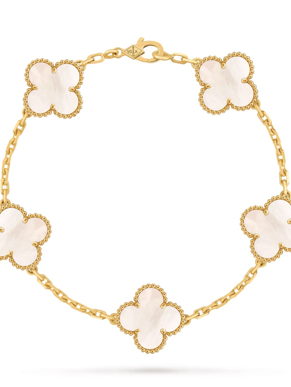Van Cleef Gold & White Mother-of-Pearl Clover Station Bracelet